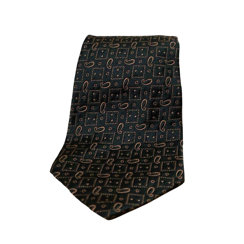 Vintage Polo Ralph Lauren Nordstrom Green Gold Paisley Square Print Silk Tie